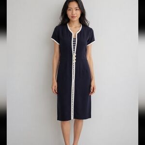 DANNY & NICOLE Vintage Blue White Layered Dress Stripes